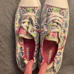 Converse Low Top Floral Paisley Sneakers in White, Pink, Blue, Yellow